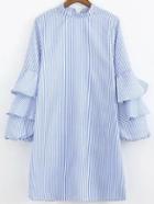 Romwe Layered Sleeve Vertical Striped Shirt Dress