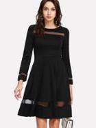 Romwe Mesh Insert Skater Dress