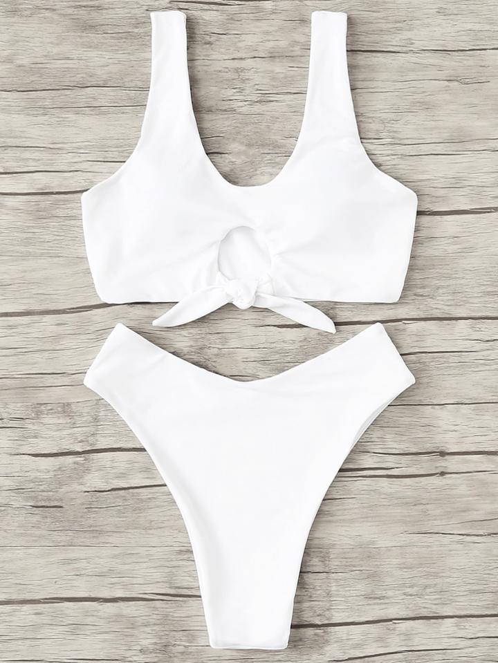 Romwe Knot Front Cutout Detail Bikini Set