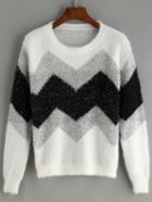 Romwe Round Neck Color-block Zigzag Sweater