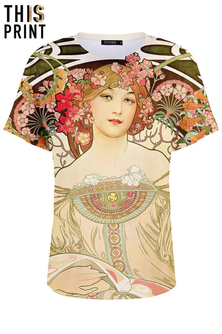 Romwe This Is Print Goddess Print Short-sleeved T-shirt
