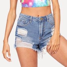 Romwe Ripped Front Raw Hem Shorts