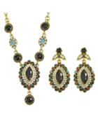Romwe Fashionable Colored Stone Necklace Earrings Costume Jewelry Set