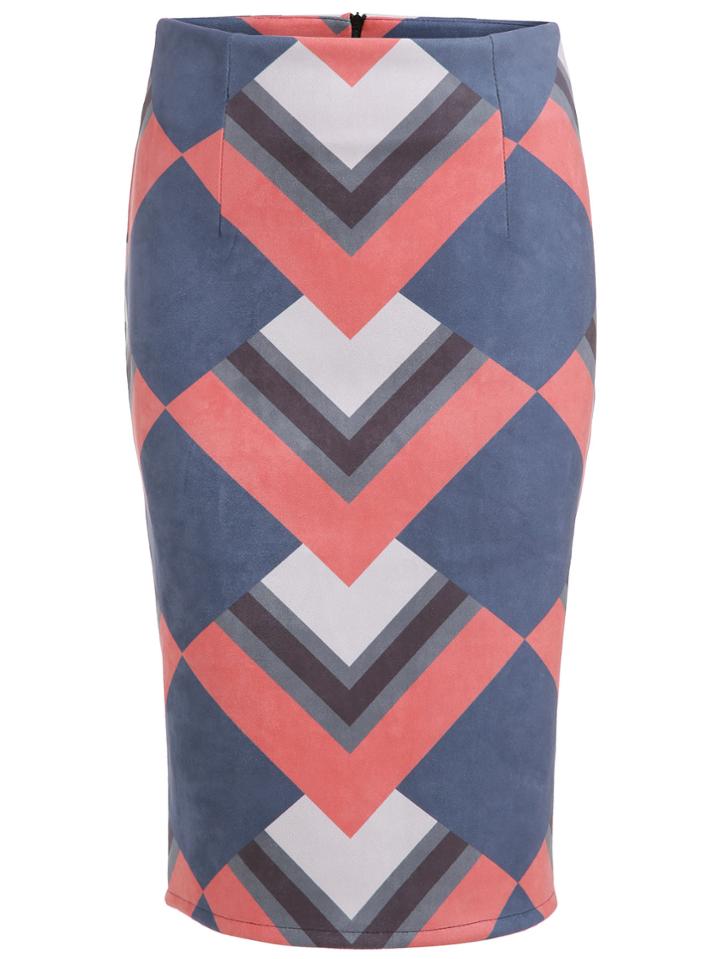 Romwe Color Block Split Zipper Back Pencil Skirt