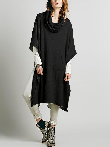 Romwe Draped Neck Split High Low Sweatshirt
