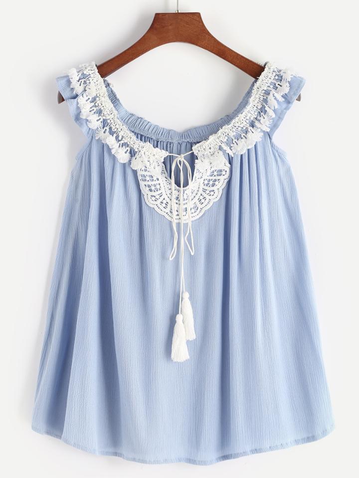 Romwe Lace Insert Lace Up Sleeveless Top