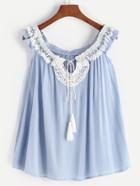 Romwe Lace Insert Lace Up Sleeveless Top