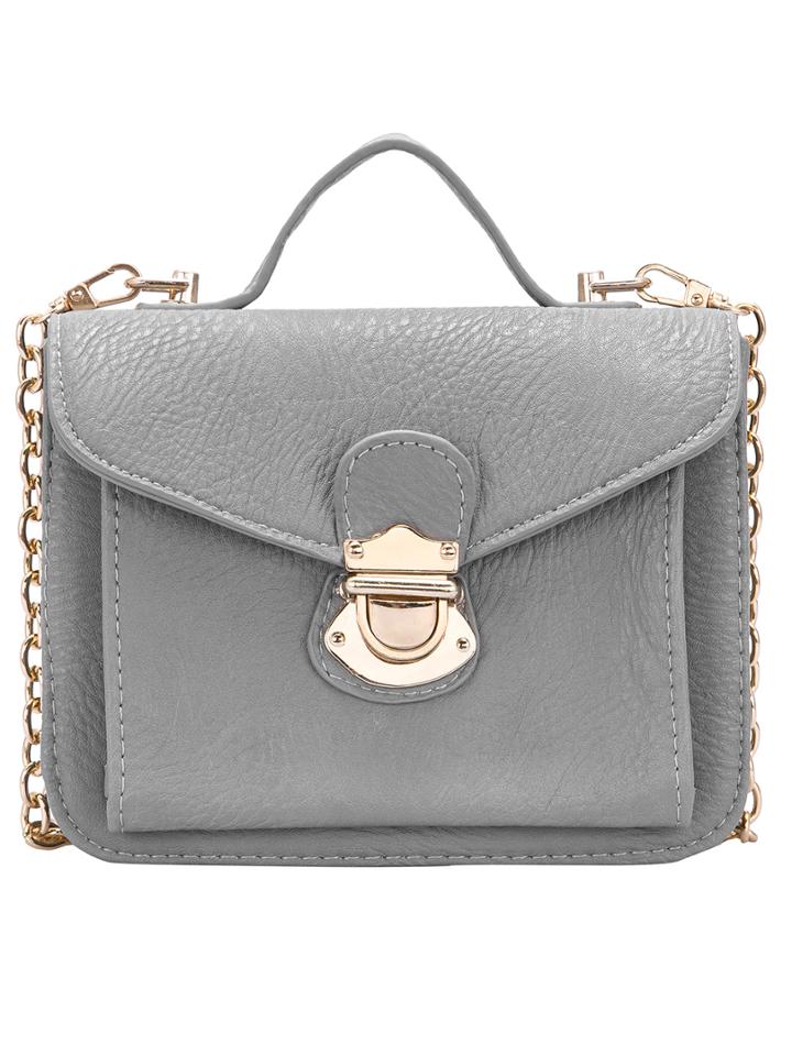 Romwe Grey Push Lock Pu Chain Bag