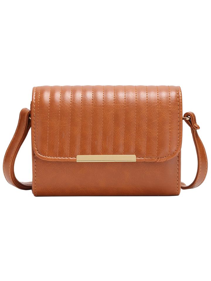 Romwe Brown Magnetic Metallic Embellished Pu Bag