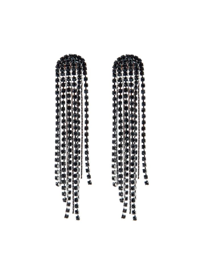 Romwe Rhinestone Chain Tassel Drop Earrings