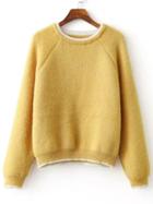 Romwe Yellow Contrast Trim Raglan Sleeve Mohair Sweater