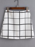 Romwe Black And White Grid A Line Skirt