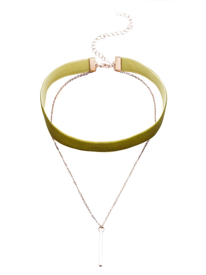 Romwe Mint Green Layered Velvet Choker Necklace