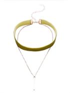 Romwe Mint Green Layered Velvet Choker Necklace