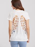 Romwe White Caged Back Short Sleeve T-shirt