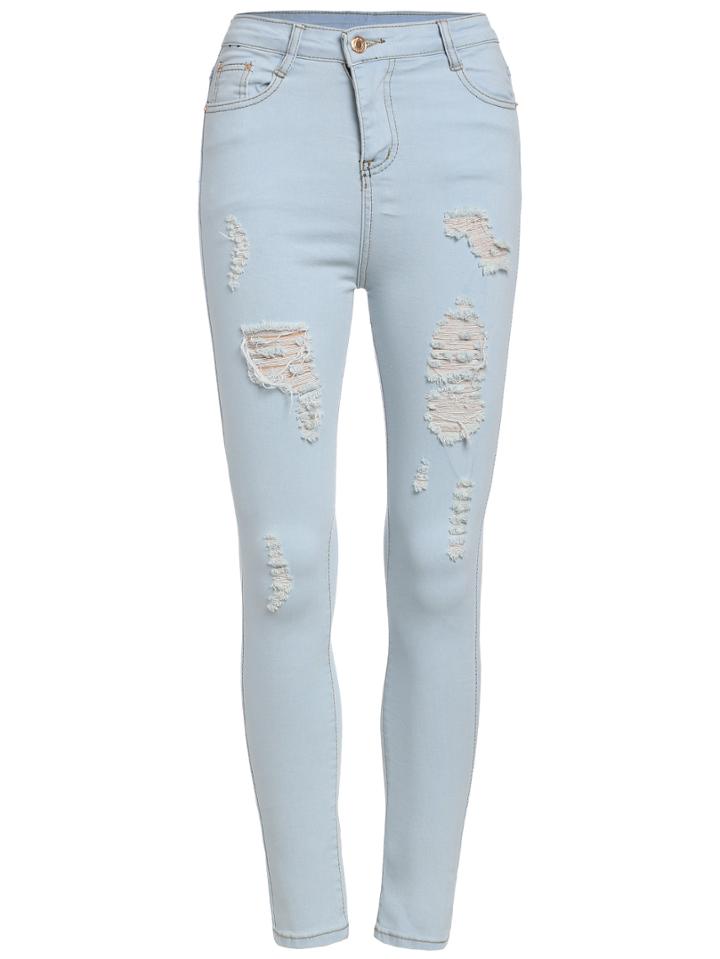 Romwe Ripped Denim Light Blue Pant