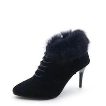 Romwe Lace-up Front Faux Fur Decor Point Toe Boots