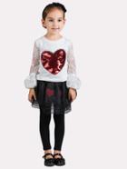 Romwe Heart Sequin Contrast Lace Sleeve Tee