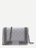 Romwe Grey Mini Quilted Chain Trim Box Bag