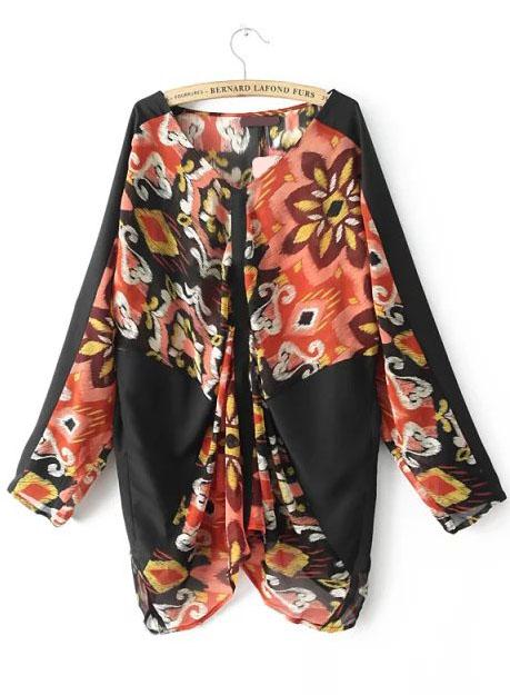 Romwe V Neck Geometric Print Chiffon Top
