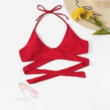 Romwe Criss Cross Wrap Halter Bikini Top