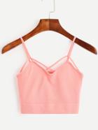 Romwe Pink Strappy Crop Knitted Cami Top
