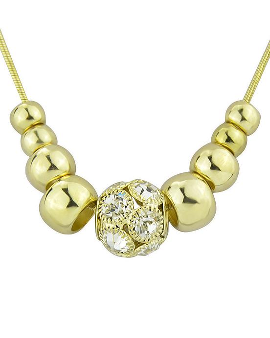 Romwe Gold With Diamond Bead Necklace