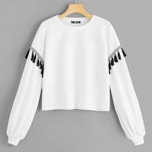 Romwe Drop Shoulder Tassel Detail Sweatshirt