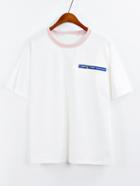 Romwe White Contrast Zipper T-shirt