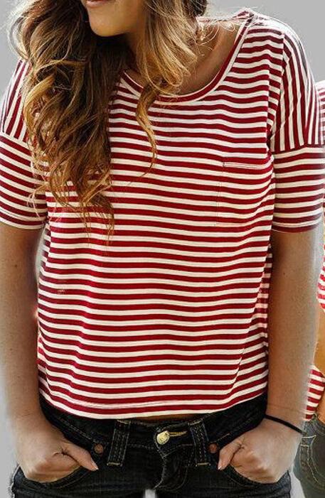 Romwe Red Striped Heart Hollow T-shirt
