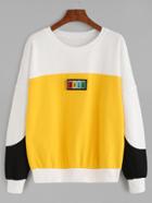Romwe Color Block Embroidered Patch Sweatshirt