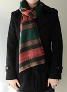 Romwe Tassel Striped Green Scarf