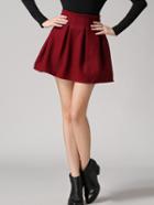 Romwe Red High Waist Woolen Skirt