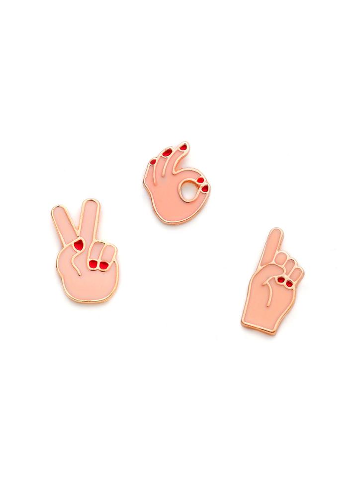 Romwe Cute Gesture Brooch Set