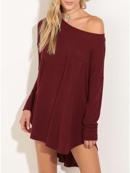 Romwe Burgundy High Low T-shirt Dress