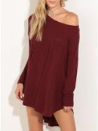 Romwe Burgundy High Low T-shirt Dress