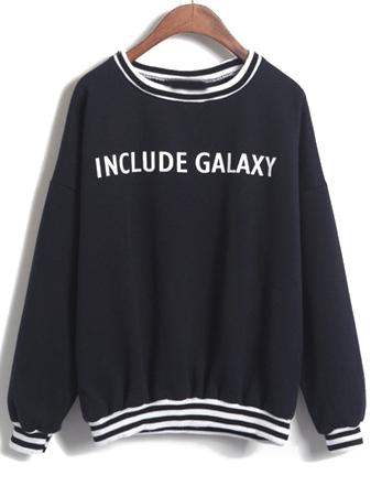 Romwe Include Galaxy Print Striped Navy Sweatshirt