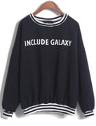 Romwe Include Galaxy Print Striped Navy Sweatshirt