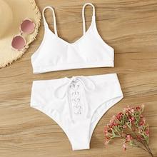 Romwe Lace-up High Waist Bikini Set