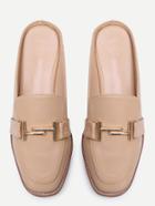 Romwe Apricot Faux Leather Metal Embellished Loafer Slippers