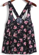Romwe With Buttons Florals Tank Top