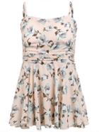 Romwe Pink Flower Print Ruched Peplum Cami Top