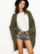 Romwe Olive Green Shawl Collar Open Front Cocoon Cardigan
