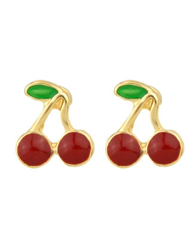 Romwe Enamel Cherry Stud Earrings