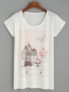 Romwe White Print Short Sleeve T-shirt