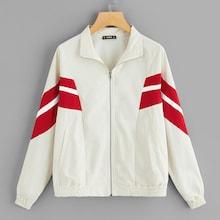 Romwe Elastic Hem Zip Up Color-block Jacket