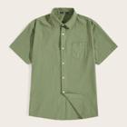 Romwe Guys Pocket Front Button Up Solid Shirt