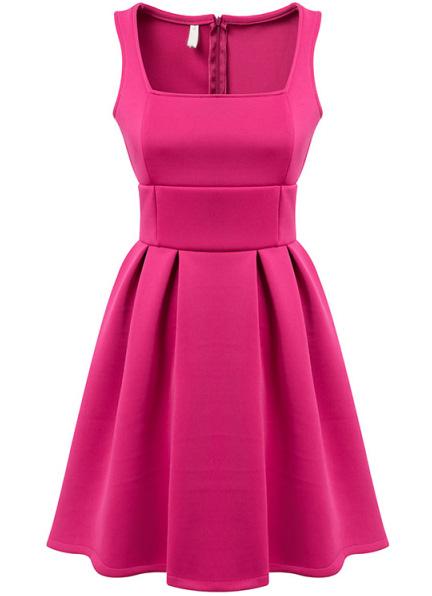 Romwe Red Square Neck Sleeveless Pleated Dress