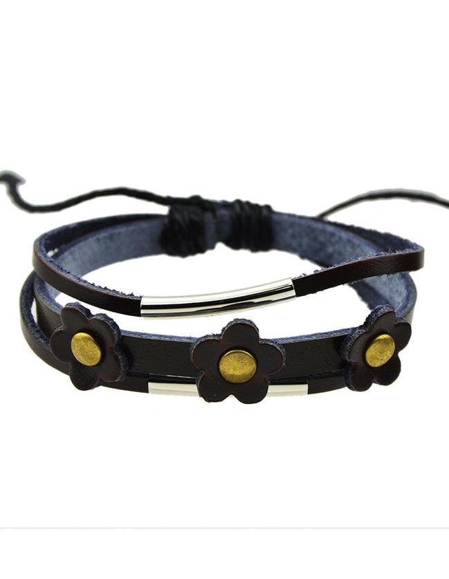 Romwe Pu Leather Wrap Adjustable Bracelet