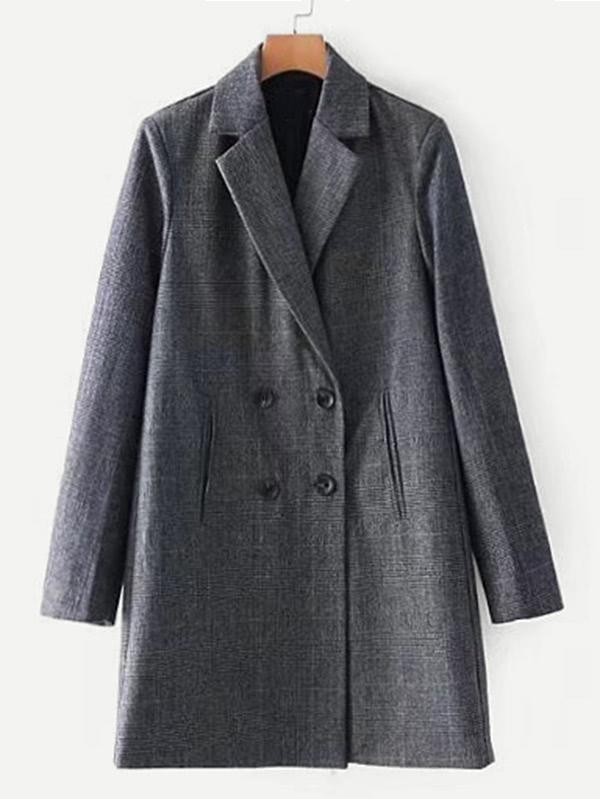 Romwe Glen Plaid Longline Coat